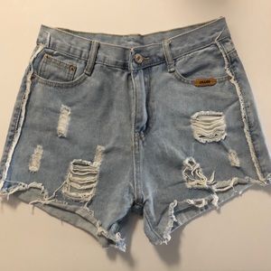 Ripped high waist jean shorts